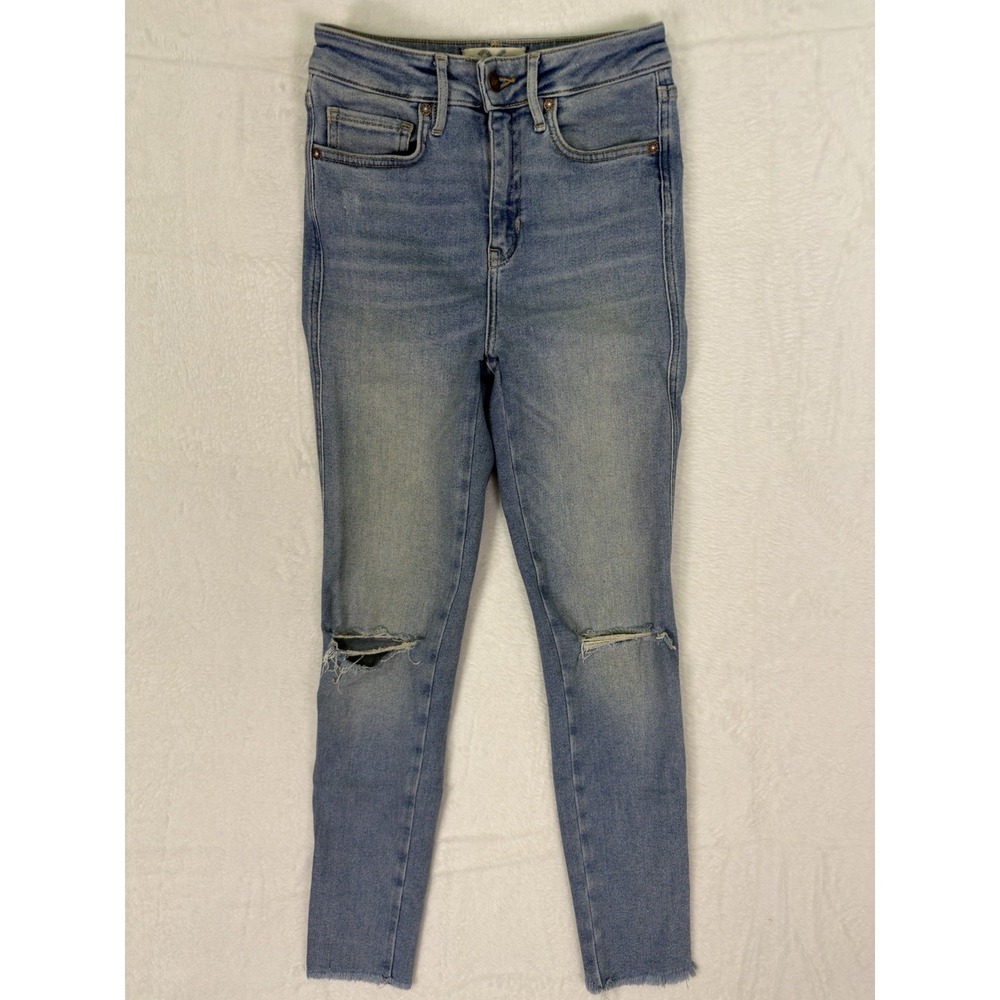We The Free Jeans Womens 26 Blue Skinny Light Wash High Rise Distressed Fringe